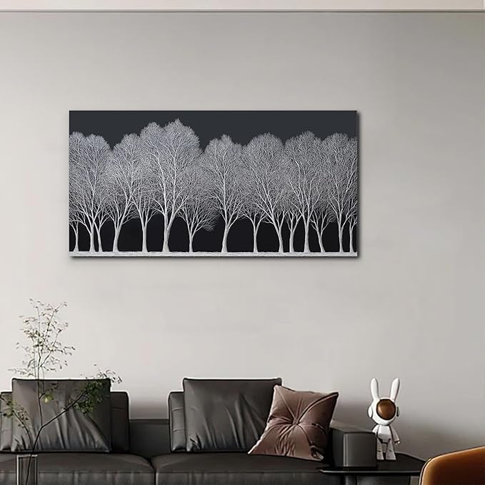 Trogonup Black and White Wall Art for Bedroom Large Forest Picture Landscape Tree Artwork for Living Room Home Office Modern Canvas Prints Ready to Hang 24"x48"
