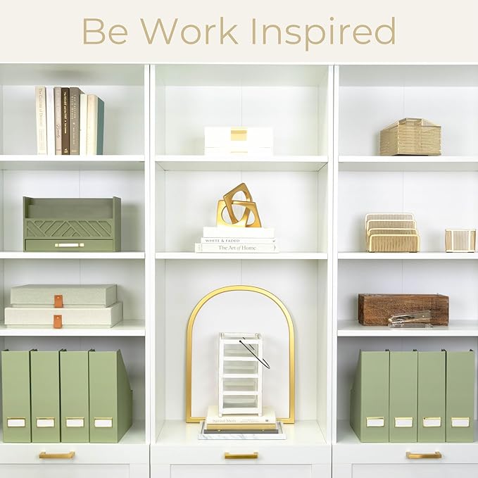 BLU MONACO | Set of 6 Foldable Magazine File Holders in Earth Green | Heavy-Duty Vertical File Organizers with Label Holders | Desk Organizer Set for Paperwork, Documents & Office Storage