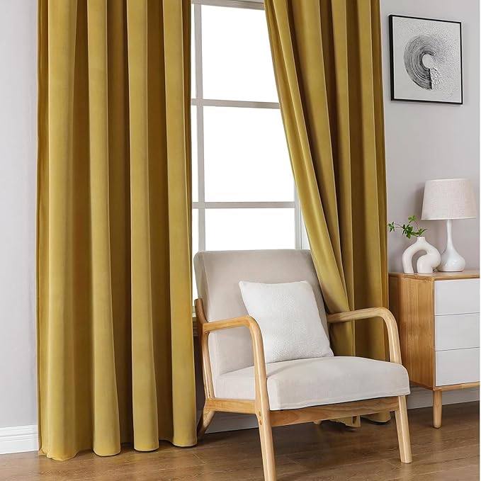 Joydeco Brown Velvet Curtains 108 inch Length 2 Panels, Luxury Blackout Rod Pocket Thermal Insulated Window Curtains, Super Soft Room Darkening Drapes for Living Dining Room Bedroom,W52 x L108 inches
