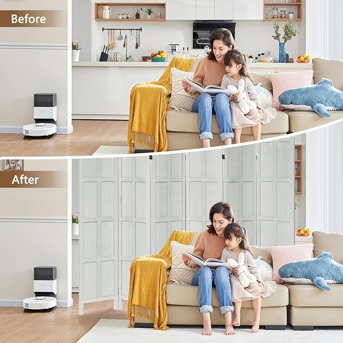 6 Panel Room Divider, 5.6Ft Wood Room Dividers and Folding Privacy Screens, Room Divider Wall Freestanding Room Partitions, Room Dividers Screen for Home Office Bedroom, White