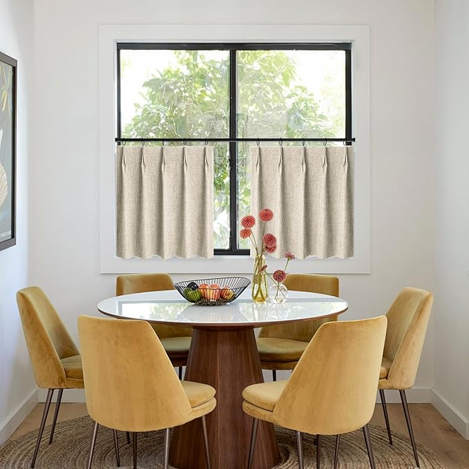 WdFour 42x45 Inch Pinch Pleated Blackout Cafe Curtains - Pack of 2, 100% Light Blocking Back Tab Drapes for Half Windows, Kitchen & Bathroom Short Curtains (Hemp Gray)