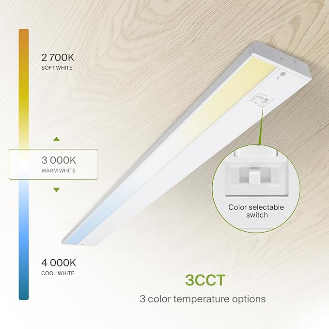 ASD 40 Inch LED Under Cabinet Lighting Plug in or Hardwired, High/Low/Off Switch, 20W 120V 3 CCT 2700K/3000K/4000K CRI90+, Triac Dimmable Linkable Under Counter Lights for Kitchen, ETL Listed, White