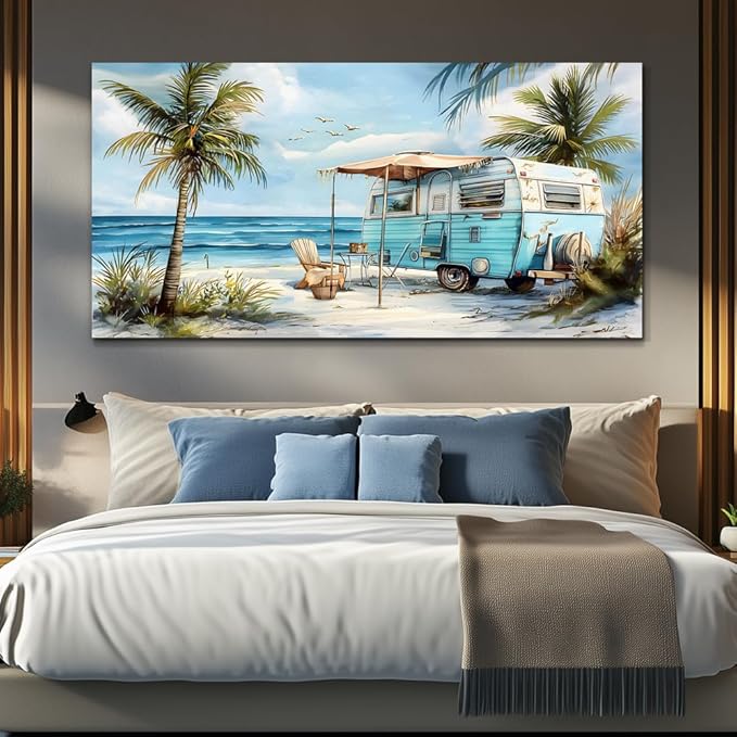 ERQINHUA Large Wall Decor For Living Room Canvas Wall Art For Office Bedroom Aesthetic Marine Beach Landscape Wall Painting Artwork Pictures Modern Beach Posters Ready To Hang Home Decor 30"x60"