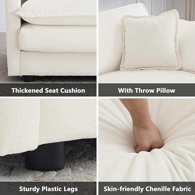 mikibama 41.4 Inch Single Seat Sofa, Chenille Comfy Deep Upholstered Couch Armchair with Toss Pillow for Living Room Bedroom Office Apartment, Beige