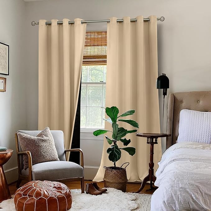 BGment Beige Blackout Curtains 95 Inches Long 2 Panels Set for Living Room, Thermal Insulated 100% Light Blocking Curtains & Drapes, Grommet Soundproof Curtains for Bedroom Window, Each 52 Wide