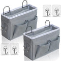 Kanrichu 2pcs Middle Wall Hanging Organizer Bag, Linen Fabric Door Hanging Storage Basket with Pockets, Waterproof Bin for Kitchen, Bedroom, Office, RV Camper (Gray)