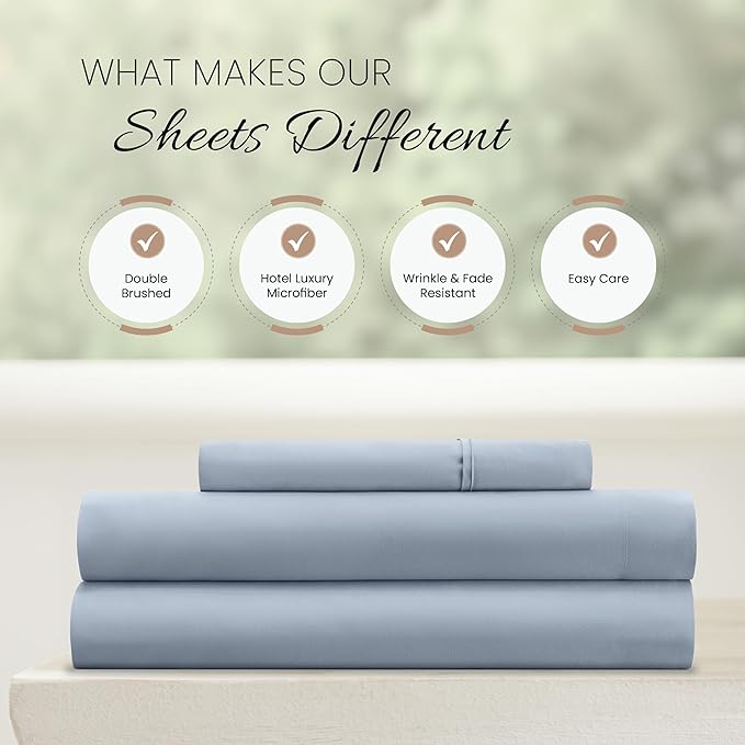 Linen Market Bed Sheets for Twin Size Bed (Light Blue) - Sleep Better Than Ever with These Soft and Cooling Twin Sheets - Deep Pocket Fits 16" Thick Beds - 3 Piece Twin Sheet Set