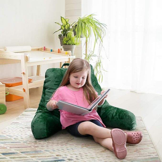 Nestl Reading Pillow with Shredded Memory Foam, Designed for Sitting Up in Bed and Couch, Back and Arms Adjustable Support for Adult & Teens Backrest Pillows for Reading with Washable Cover Dark Green