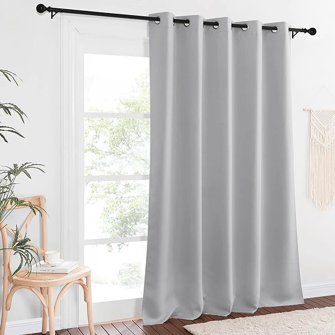 NICETOWN Sliding Door Window Treatment Blackout Patio Door Curtain Panels, Privacy Thermal Drapes for Bedroom Living Room Department with Grommet Top (Silver Grey, W66 x L110)