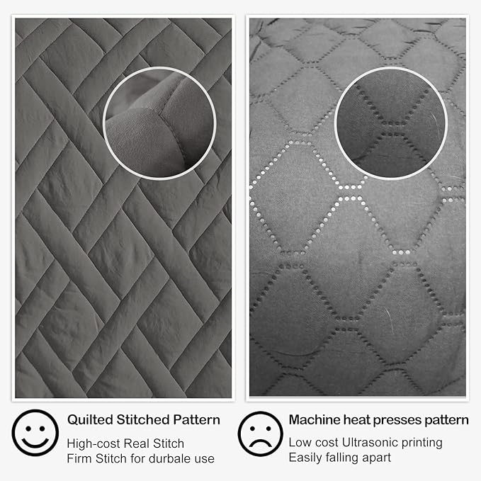HORIMOTE HOME Quilt Set Twin Size Grey, Classic Geometric Diamond Stitched Pattern, Microfiber Ultra Soft Lightweight Bedspread Coverlet for All Season, 2 Piece Includes 1 Quilt and 1 sham