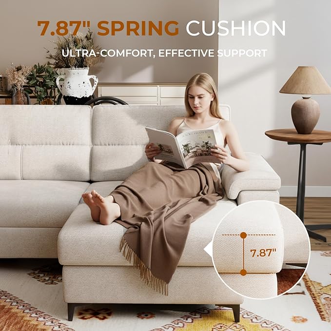 35" Large Storage Ottoman for Living Room, 7.8" Deep Seat Rectangular Ottoman Foot Rest for Couch, Chenille Storage Footstool Load 350 lb （Beige）