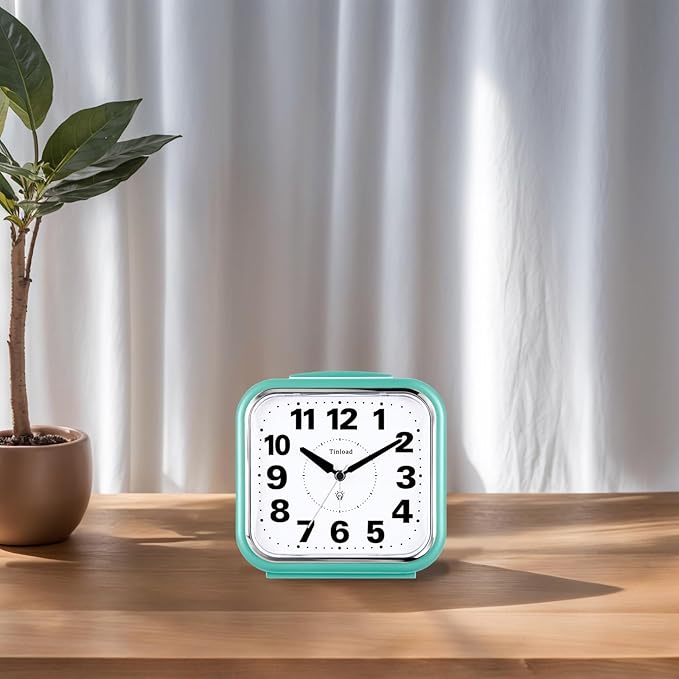 5.5" Large No Ticking Analog Alarm Clock,Silent Readable for Seniors,Easy to Set,Gradual Rise Alarm,Big Numbers,Gentle Wake,Snooze, Lighted on Demand,Battery Operated,Green