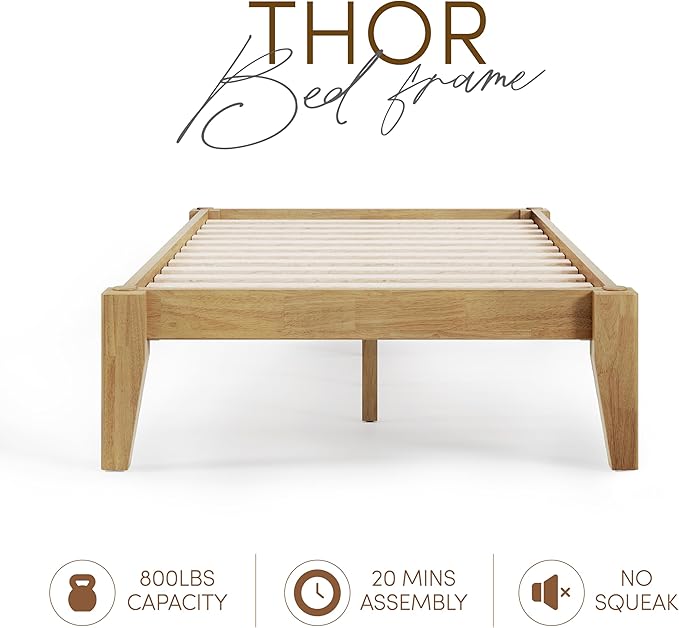 Thor Premium Solid Wood Bed Frame Twin XL, Platform Bed, Japanese Joinery Bed Frame, Wood Slat Support, No Box Spring Needed, Easy Assembly, Minimalist & Modern Style (Light Brown)