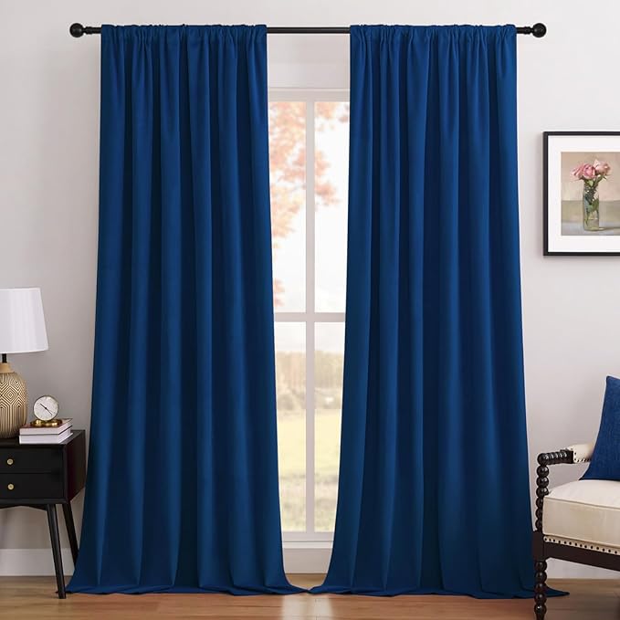Joydeco Royal Blue 100% Blackout Curtains 84 Inch 2 Panels, Luxury Thermal Royal Blue Velvet Curtains for Bedroom Living Room, Soundproof Blackout Window Drapes, Rod Pocket & Back Tab (52W x 84L)