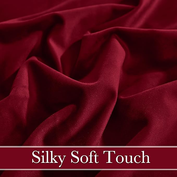 RYB HOME Red Velvet Curtains 84 inches for Bedroom - Light & Heat Block Back Tabs Window Treatment Energy Efficient Privacy Protection Drapes for Farmhouse, Living Room, Ruby Red, W52 x L84, 2 Panels