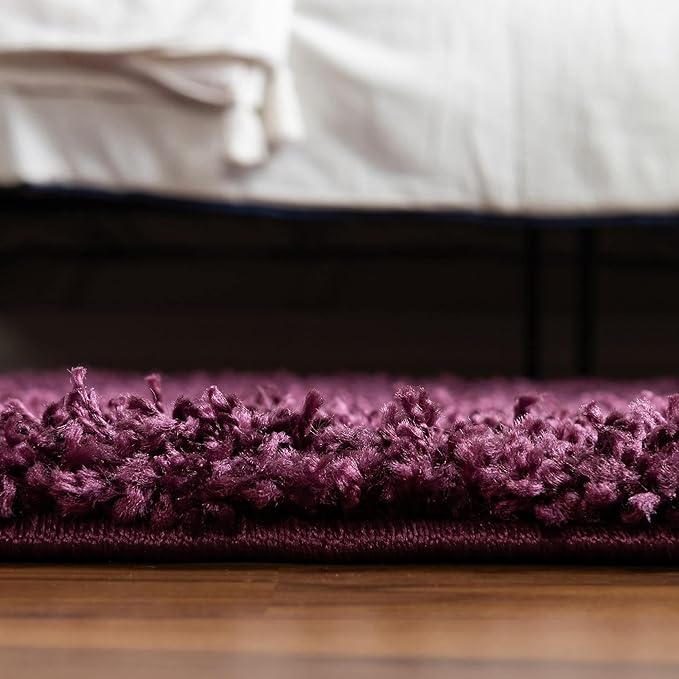 Unique Loom Solid Shag Collection Area Rug (5' 1" x 8' Oval, Eggplant Purple)