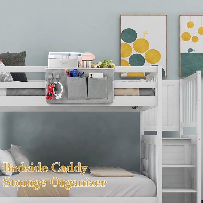 Ozzptuu Bedside Storage Caddy/Bedside Hanging Storage Bag for Headboards Bunk Beds Dorm Rooms Book Phone Magazine Holder (2PC Grey)