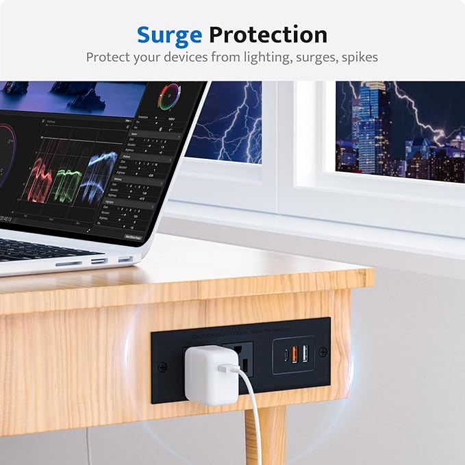 DOACE Recessed Power Strip with USB C Fast Charging Conference Recessed Outlet,Space-Saver for Furniture Side Table,2 AC Outlets,3 USB Ports,6ft Cord, for Home