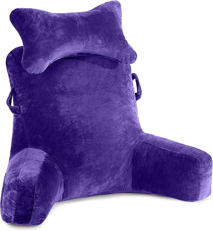 Reading Pillow-Extra Large 31" Bed Rest Pillow with Detachable Neck Roll & Arms for Sitting in Bed or Couch-Backrest Reading Pillow Adult Back Pillows for Reading/Watching TV/Gaming/Relaxing,Purple