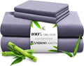 LuxClub King Size Sheets Set, 100% Rayon Derived from Bamboo Cooling Sheets, Breathable & Soft Deep Pocket Up to 16", Hotel Luxury Silky Sheets King Size, Light Grey