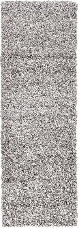 Unique Loom Solid Shag Collection Area Rug (2' x 6' 5" Runner, Cloud Gray)