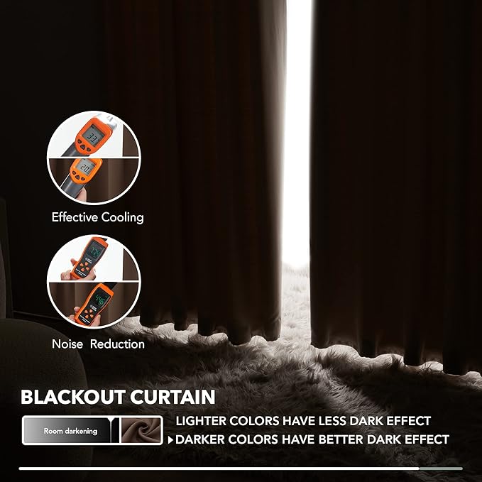Deconovo Blackout Curtains, Thermal Insulated, W52 x L95 2 Panels, Back Tab, Machine Washable, Room-Darkening Drapes for Bedroom/Living Room Brown