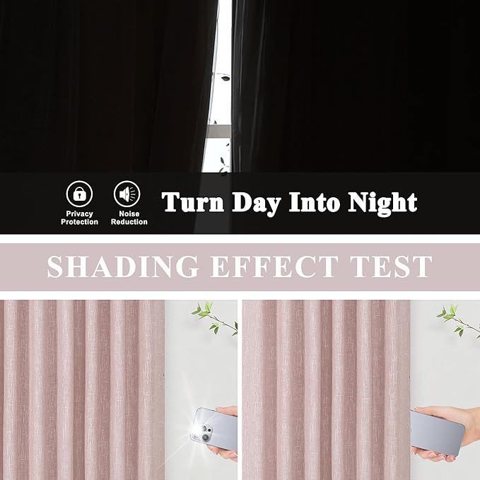 Vision Home Pink Full Blackout Curtains for Bedroom Living Room Darkening Window Treatment Panels Thermal Insulated Rod Pocket Back Tab Modern Soundproof Pink Drapes 2 Panels 50" Wx108 L