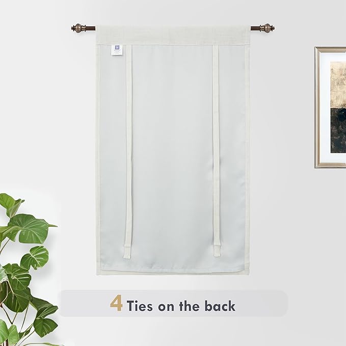DriftAway Double Layer Linen Blackout Tie Up Curtains Thermal Insulated Fully Lined Balloon Roman Shade Bathroom Window Adjustable Rod Pocket for Small Window 25 Inch by 47 Inch Ivory Cream