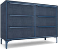 Naima Premium Fabric Dresser - Strong Metal Frame, 6 Spacious Sag-Proof Drawers with Sleek Metal Handles - Premium & Durable Storage Solution for Your Home (Navy)