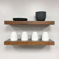 URBANDI, Rustic Floating Shelves, Set of 2, Hidden Bracket, Solid Wood, Heavy Duty, Wall Mounted Shelves, (Provincial, 12Wx10D)