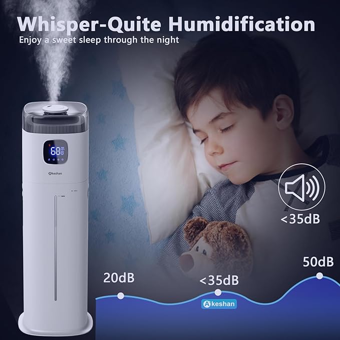 Large Humidifier for Bedroom, 9L/2.5Gal Ultrasonic Cool Mist, Easy Clean with 350ML/H Large Mist Speed, Remote control, Quiet Tower, Suitable for Kids Room Plant Yoga