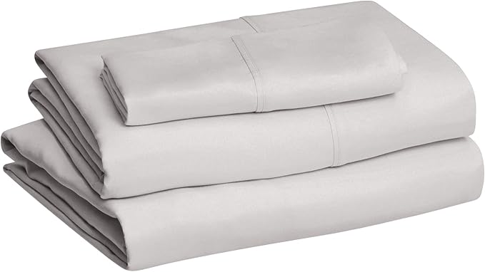 Amazon Basics Lightweight Super Soft Easy Care Wrinkle Free Microfiber 3 Piece Bed Sheet Set with 14-Inch Deep Pockets, Twin, Light Gray, Solid, Kids, Men & Women Bedding