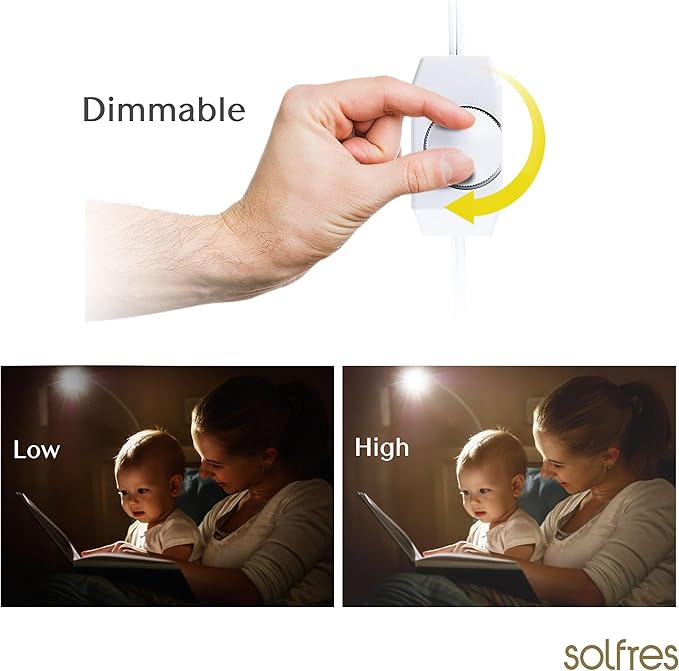Solfres Patented Innovative Design Headboard Reading Light. No Drilling Book Light for Bedtime Reading. Dimmable LED Book Reading Lamp with Bulb. Movable & Flexible, Burlywood