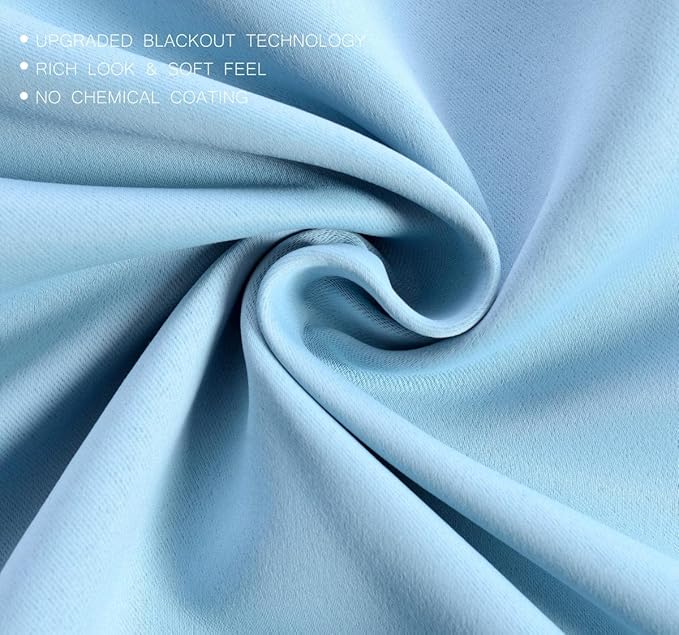 MIUCO 1 Pair Thermal Insulated Grommet 52-Inch-by-84-Inch Blackout Window Curtain Panels with 2 Tie Backs, Sky Blue