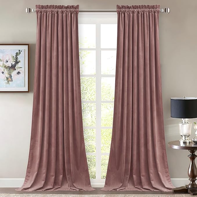 StangH Soft Wild Rose Velvet Curtains 102 inches Long Light Blocking for Girls Bedroom, Elegant Warming Drapes Thermal Insulated Noise Reducing for Nursery/Living Room, W52 x L102, 2 Panels
