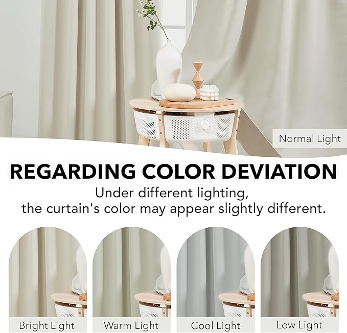 Deconovo Blackout Curtains Back Tab and Rod Pocket Thermal Insulated Room Darkening Curtains for Living Room 52Wx108L Inch Light Beige 2 Panels