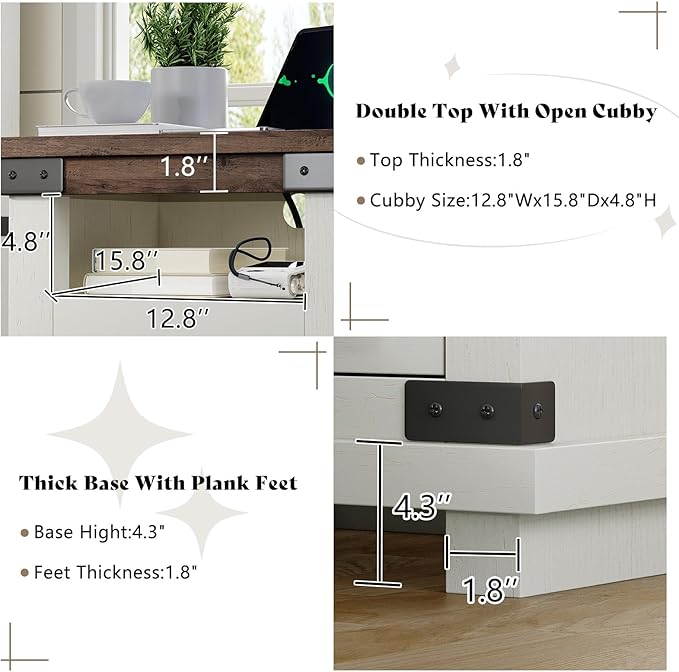 AMERLIFE Farmhouse End Table Set of 2, 18" Wood Night Stand with Charging Station & 4 Storage Drawers, Heavy Duty Bedside Nightstands for Bedroom, Living Room, Antique White