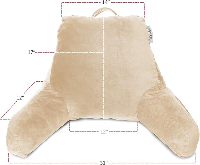 Nestl Reading Pillow with Shredded Memory Foam, Designed for Sitting Up in Bed and Couch, Back and Arms Adjustable Support for Adult & Teens Backrest Pillows for Reading, Washable Cover, Beige Cream