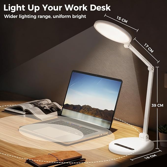OldShark LED Desk Lamp for Home Office and Video Calls| Eye-Caring Dimmable Led Desk Light with Memory & Timer Func| 3 Color Temperature,10 Brightness Computer Light, Adjustable Flexible Swing Arm