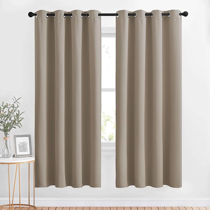 NICETOWN Room Darkening Window Curtains & Drapes - Thermal Insulated Solid Grommet Light & Sound Blocking Blackout Drapes for Bedroom/Living Room (Taupe, 2 Panels, W46 x L72)
