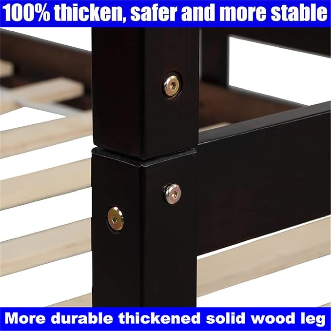 Upgraded Version Best Full Over Full Bunk Bed with Trundle, Thicken Solid Wood Full Size Bunk Bed, Bunkbed Frame Full Over Full, Convertible to 2 Beds, Easy Assembly for Adults (Espresso)