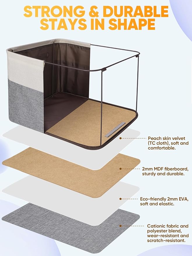 BALEINE 4 Pack Fabric Storage Bins for Shelves, Linen Storage Baskets for Organizing, Decorative Closet Bins for Clothes, Home (Grey, 12"x8"x8")