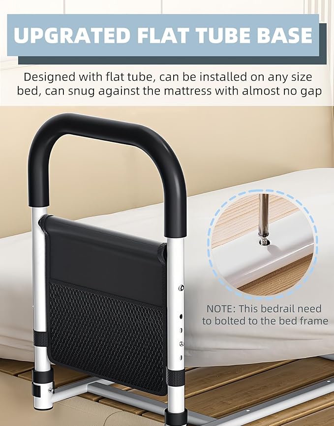 Bed Rails for Elderly Adults Safety, Medical Bed Assist Rail for Seniors, Bedrails for King Twin Full Size Bed, Height Adjustable Bedside Railing Grab Bar Handle with Storage Bag