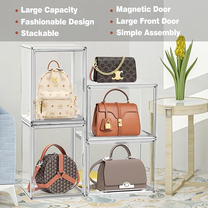 2 Pcs XX-Large Acrylic Shoe Display Case, 15.3'' x 9.8'' x 11.4'' Boot Boxes for Tall Boots Size 15 Sneaker Case Super Large Storage Boxes for Boots, Handbag, Collectibles, Books, Cosmetic