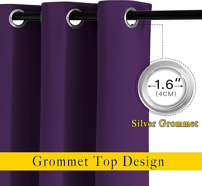 NICETOWN Blackout Curtain Panels 95" L - Window Treatment Energy Saving Thermal Insulated Solid Grommet Blackout Drapes for Living Room (Royal Purple, 1 Pair, 80 by 95-Inch)