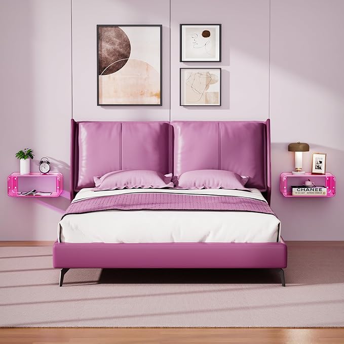 Acrylic Floating Nightstand, Bedside Table, Nightstand Shelf Wall Mounted Bedside Shelf (Pink, Small)
