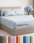 Extra Deep Cal King Sheet Set - 6 Piece Breathable & Cooling Sheets - Hotel Luxury Bed Sheets Set - Easy Fit - Soft, Wrinkle Free & Comfy Sheets Set - Blue Striped Sheet Set with Extra Deep Pockets