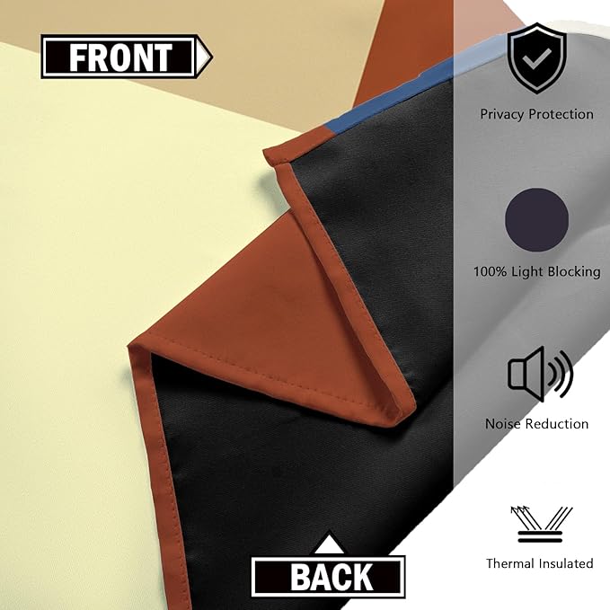 Terracotta Blue 100% Blackout Curtains for Bedroom 63 inch Long 2 Panels Set Modern Abstract Geometric Black Out Curtains Insulated Room Darkening Window Drapes for Living Room, 52Wx63L
