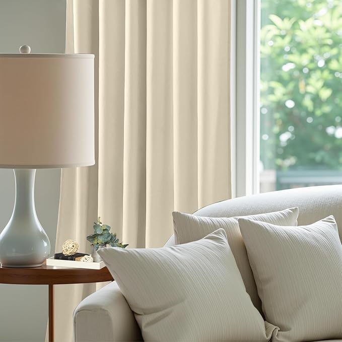Velvet Curtains 108 Inches Long for Living Room, Luxury Room Darkening Thermal Insulated Soft Heavy Velvet Curtain Privacy Drapes for Home Office, Back Tab Rod Pocket, Ivory, W52 x L108, 2 Panels