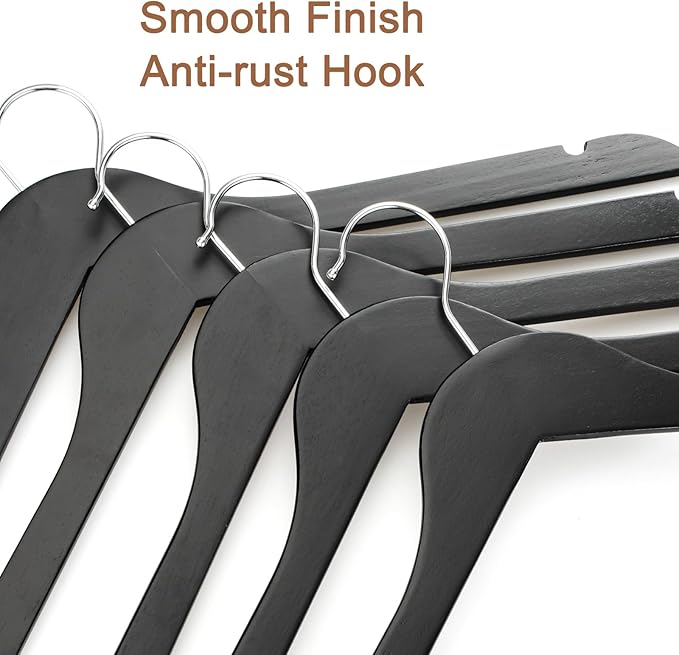 TOPIA HANGER Wooden Hangers 30 Pack, 0.28-inch Slim & Durable Clothes Hangers Space Saving, Black Wood Hanger with 360°Swivel Hook and Non-Slip Shoulder Notches for Coat,Shirts, Camisoles, CT51B